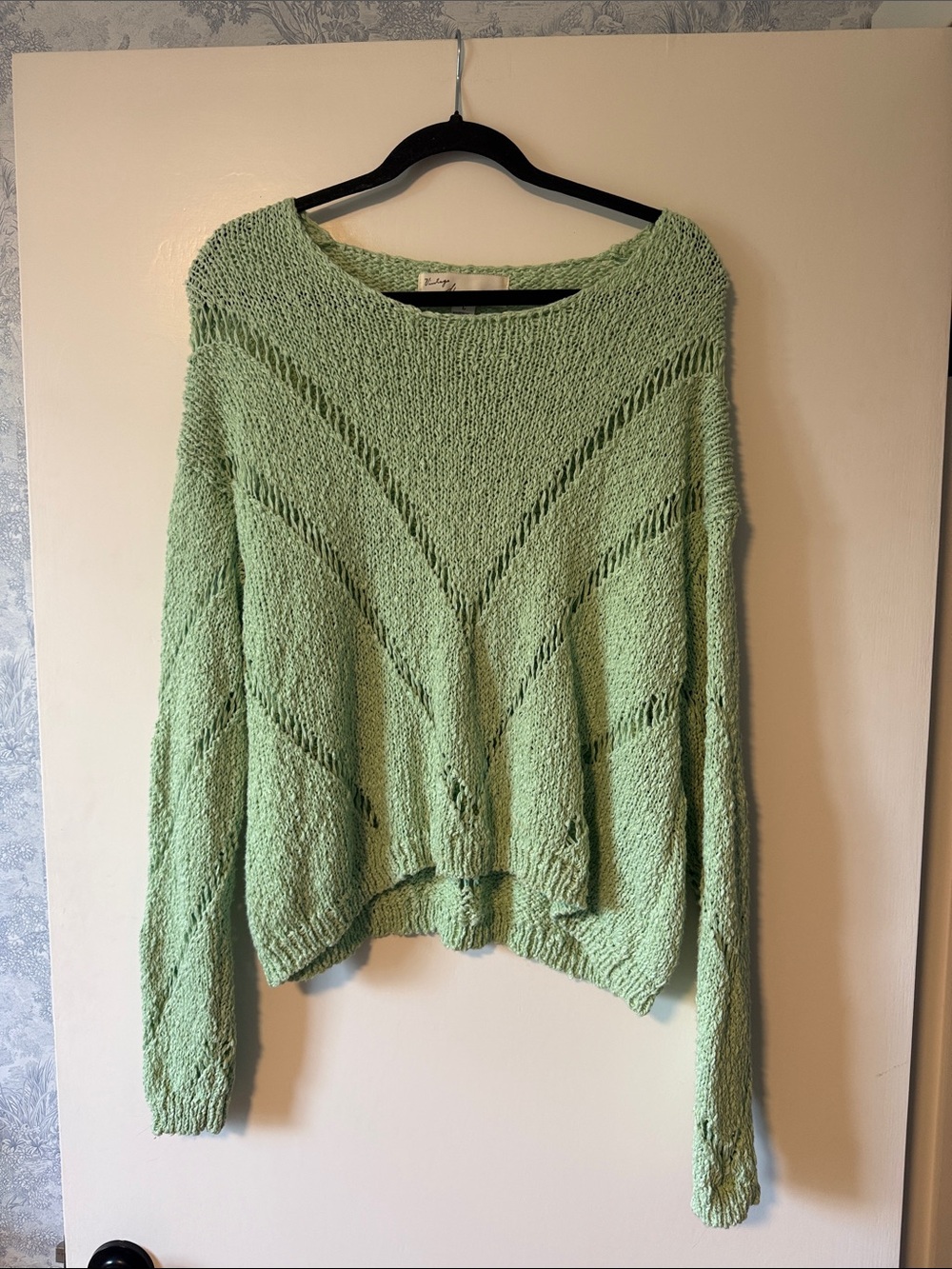 Vintage Havana Mint Open-Knit Scoop Crewneck Sweater